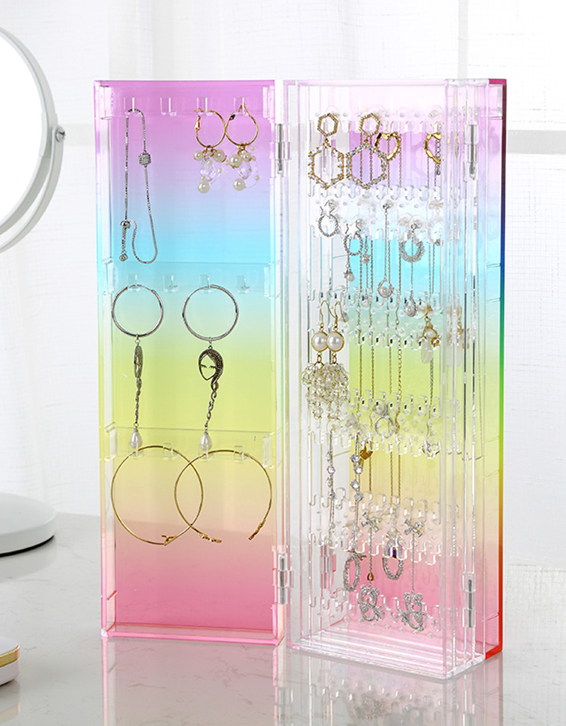 Caja de almacenamiento plegable de 4 piezas con diseño elegante de arcoíris, caja de plástico grande para almacenamiento de joyas acrílicas, contenedor organizador