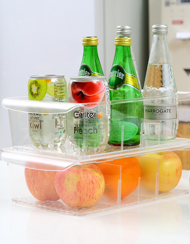 Refrigerador Fruta Bebida Miscelánea Cajón Caja de almacenamiento Frigorífico de plástico blanco escarchado Organizador de alimentos dividido