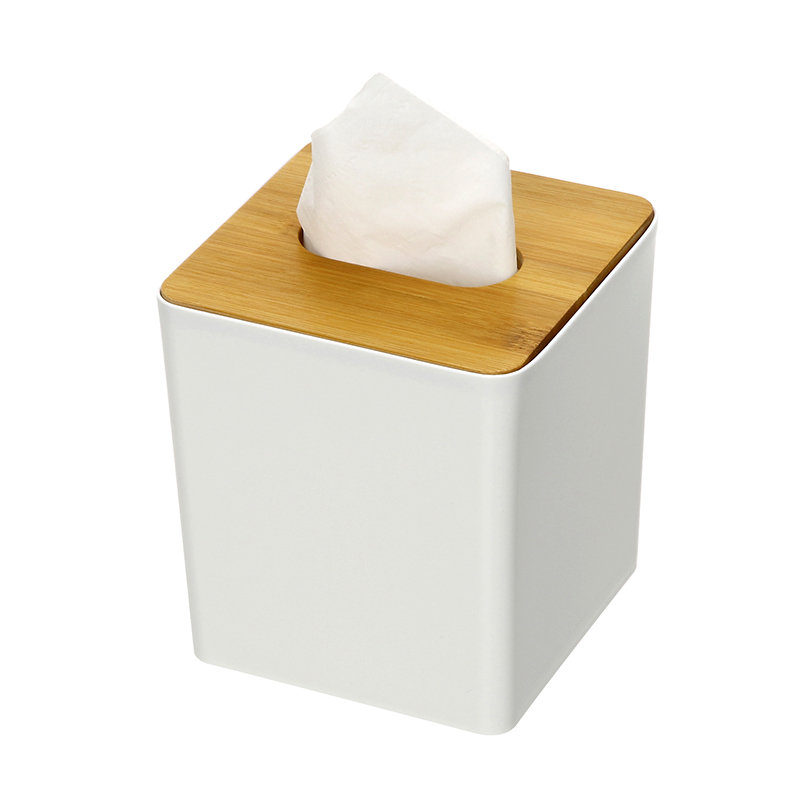 Caja de almacenamiento de papel higiénico Rectangular de escritorio para el hogar, caja de papel higiénico con cubierta de bambú