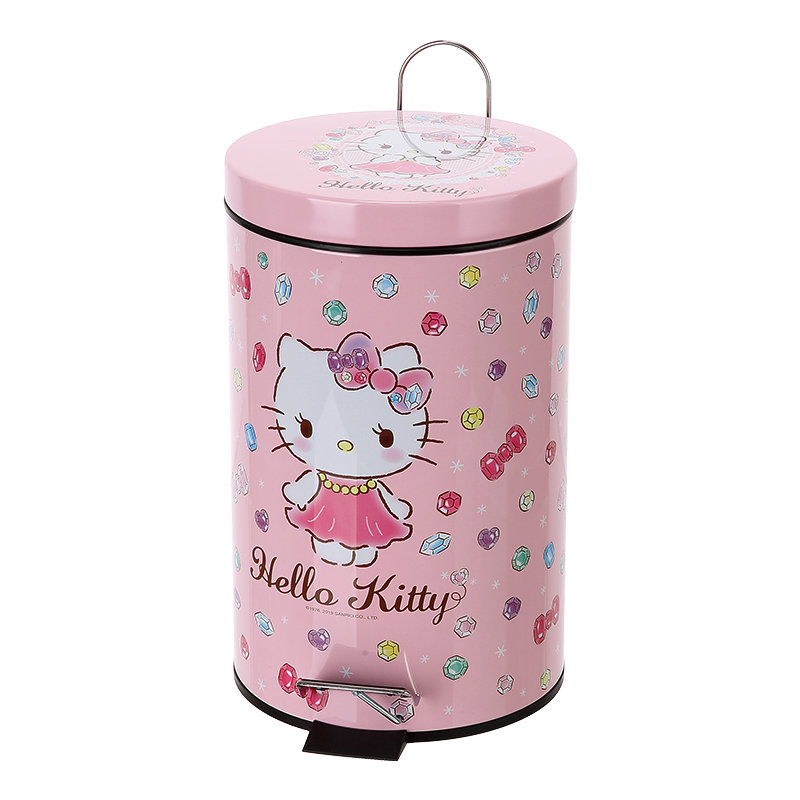 Cubo de basura con cilindro de Hello Kitty para el hogar, bote de basura con Pedal de dibujos animados, bote de basura de hierro con tapa