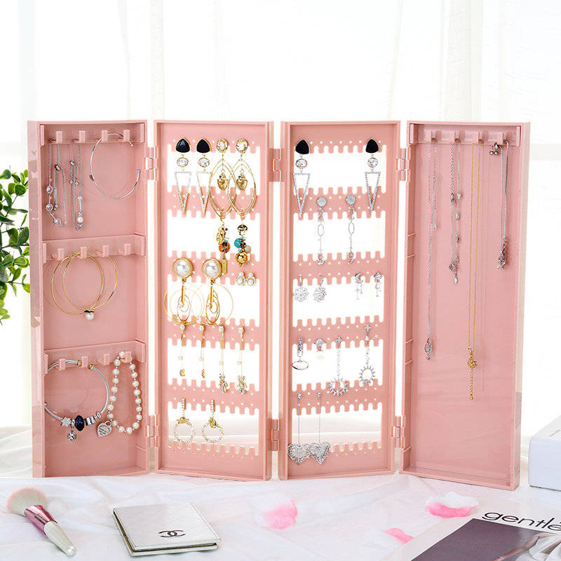 Caja de joyería colgante grande de escritorio personalizada, caja de soporte de exhibición de pendientes, organizador de almacenamiento de pendientes de joyería de plástico para mujer