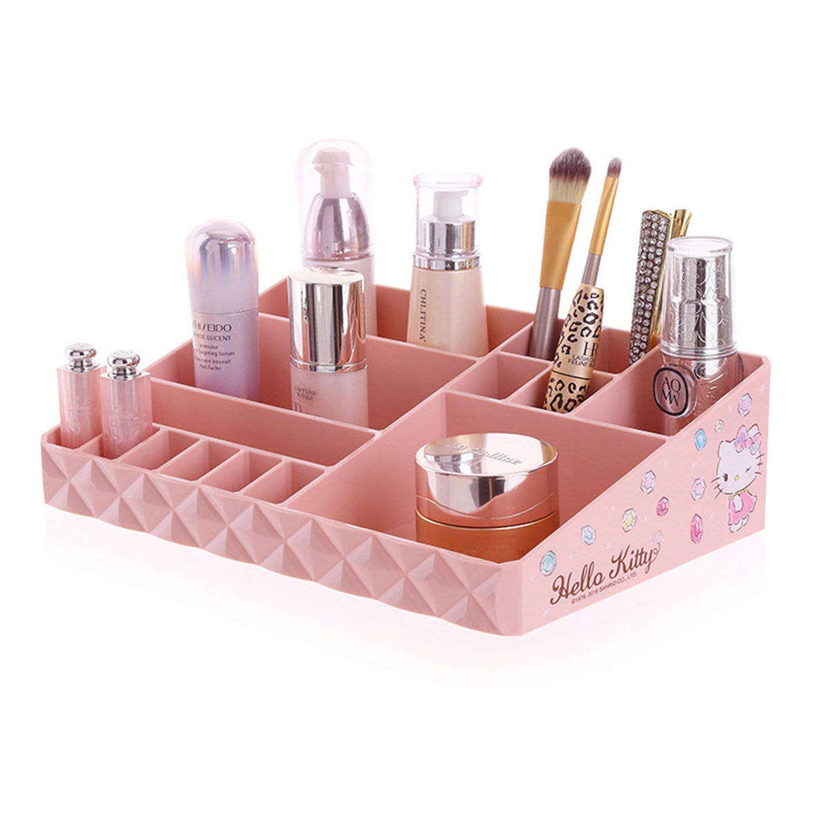 Bonito cajón de maquillaje de escritorio, caja de paleta de cosméticos, soporte para pintalabios, organizador de maquillaje dividido de plástico
