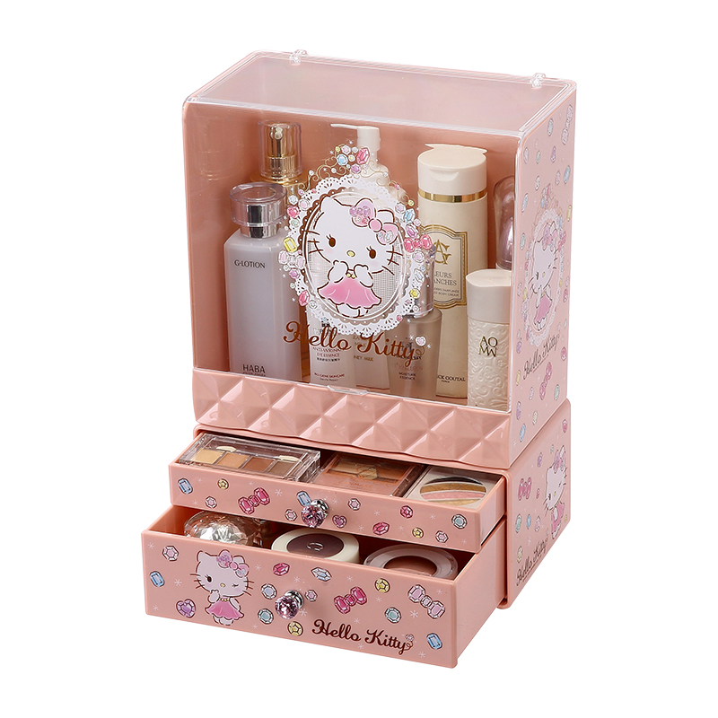 Hello Kitty PS Tocador Organizador de maquillaje cosmético Niñas Mujeres Lindo Rosa Claro Apilable Plástico Organizador de maquillaje Set