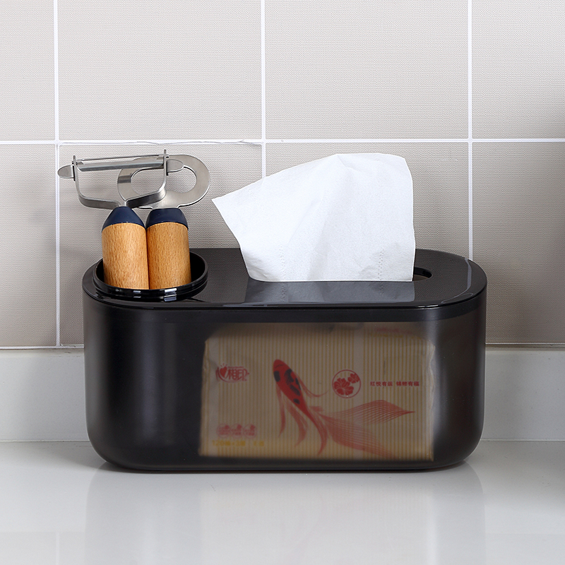 Caja de almacenamiento de papel tisú colgante de PP para cocina y baño, soporte de almacenamiento de tejido para colgar en la pared de plástico