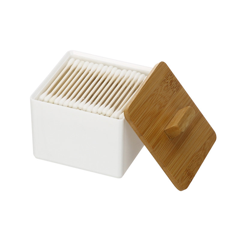 Estuche organizador de cosméticos PS Hisopos de lápiz labial Contenedor apilable de 2 niveles Contenedor de almacenamiento de cosméticos de plástico con tapa de bambú