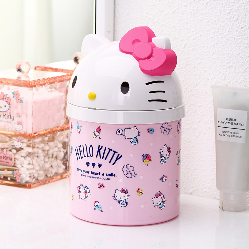 Papelera de Hello Kitty PS, caja de almacenamiento de pañuelos pequeña con Luna abierta para niña, papelera bonita de escritorio, soporte de papel tisú de plástico