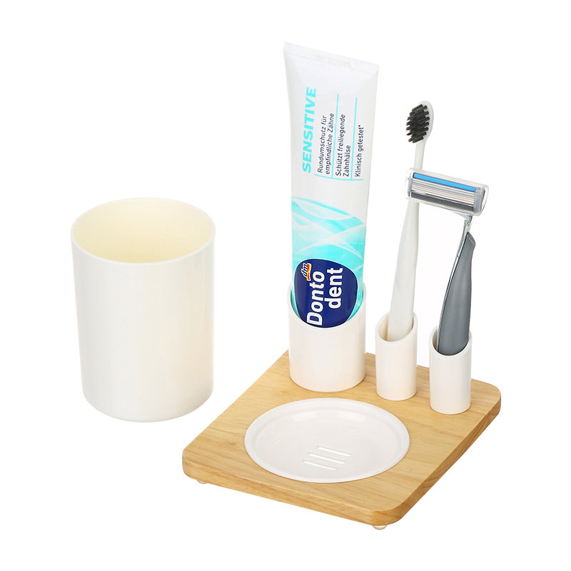 Diseño Simple moderno, organizador de baño para el hogar, cepillo de dientes, caja de pasta de dientes, juego de accesorios de plástico para encimera de baño