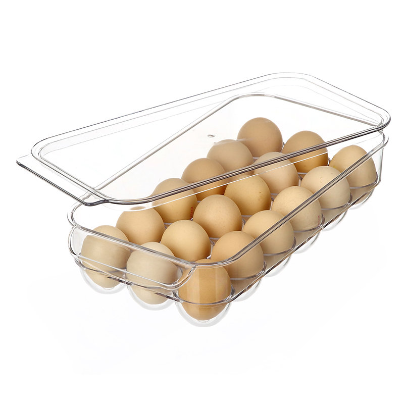 Caja de almacenamiento de huevos apilable Refrigerador de mantenimiento fresco Organizador de almacenamiento de huevos de refrigerador de plástico de 18 rejillas