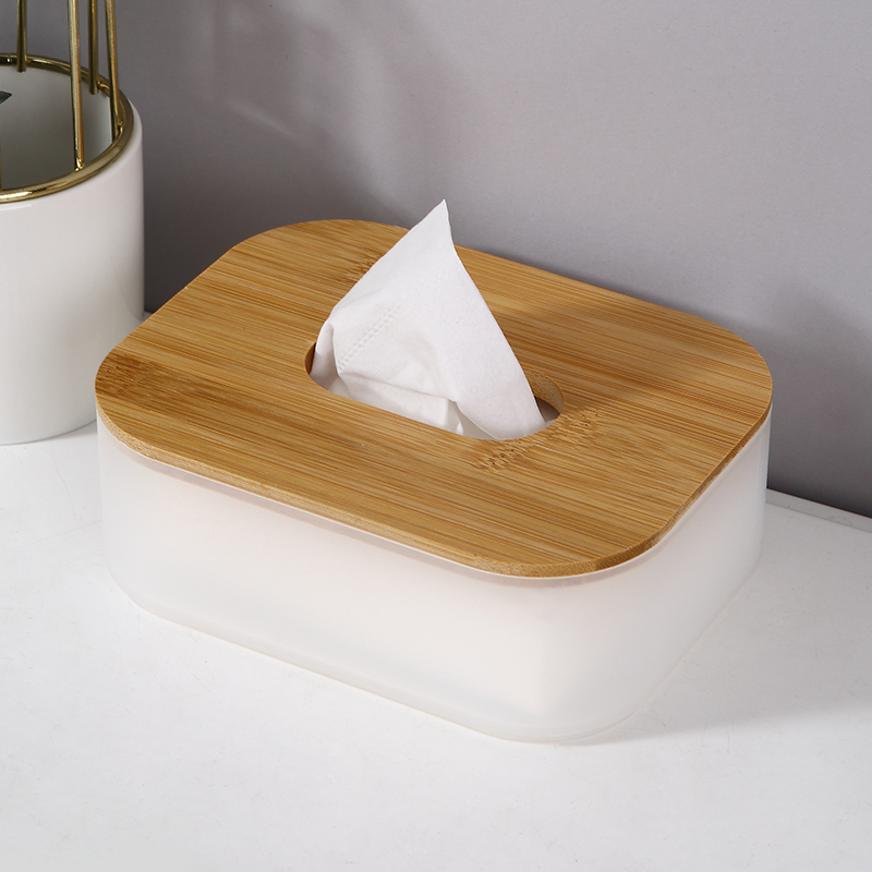 Caja de pañuelos Rectangular de PP para restaurante de escritorio de oficina en casa creativa caja de pañuelos de plástico para bebés y niños con cubierta de bambú