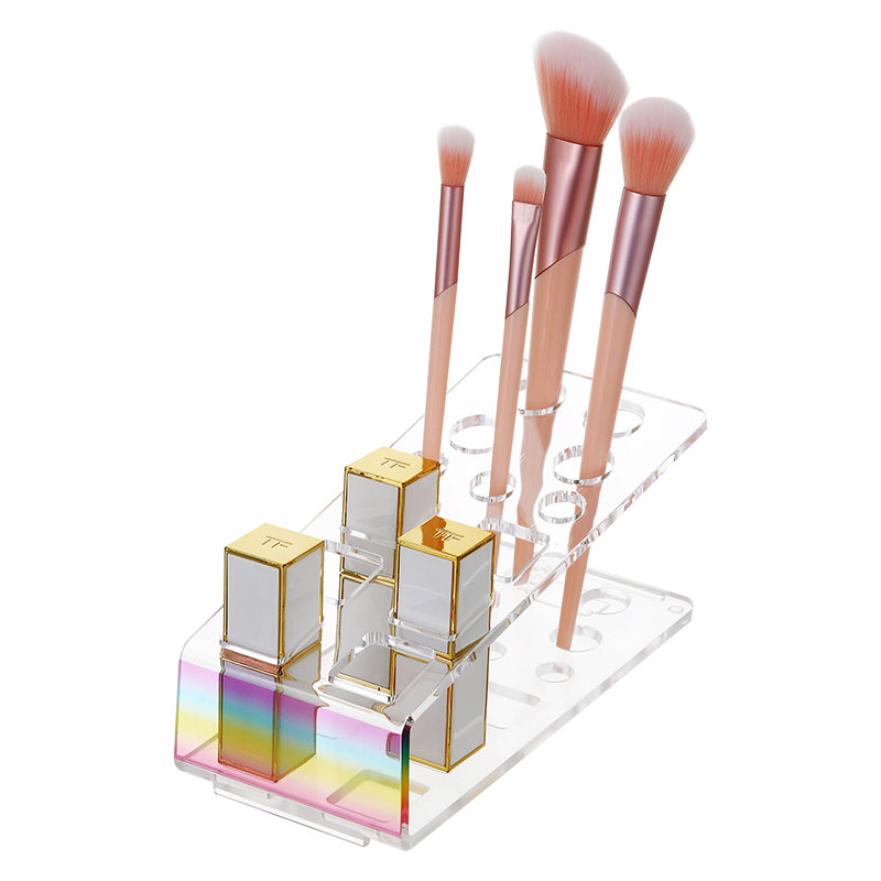 Portaherramientas de maquillaje PS portátil arcoíris, soporte de brochas de exhibición, soporte de almacenamiento de lápiz labial de plástico