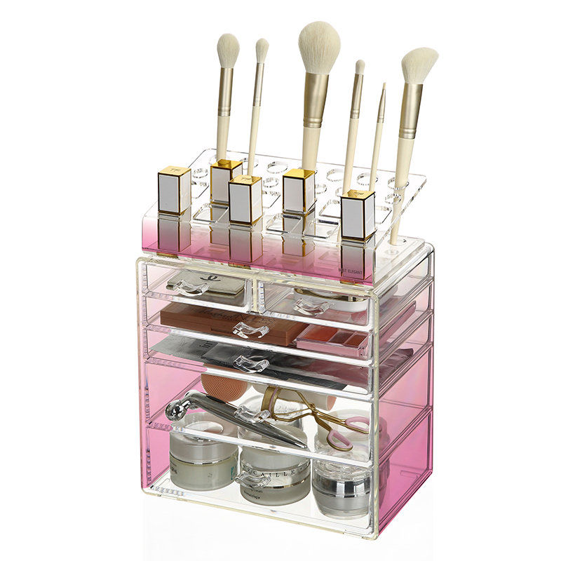 Elegante organizador de cajones de cosméticos para tocador, soporte para brochas de maquillaje de joyería de escritorio, organizador de almacenamiento de maquillaje de plástico a prueba de polvo