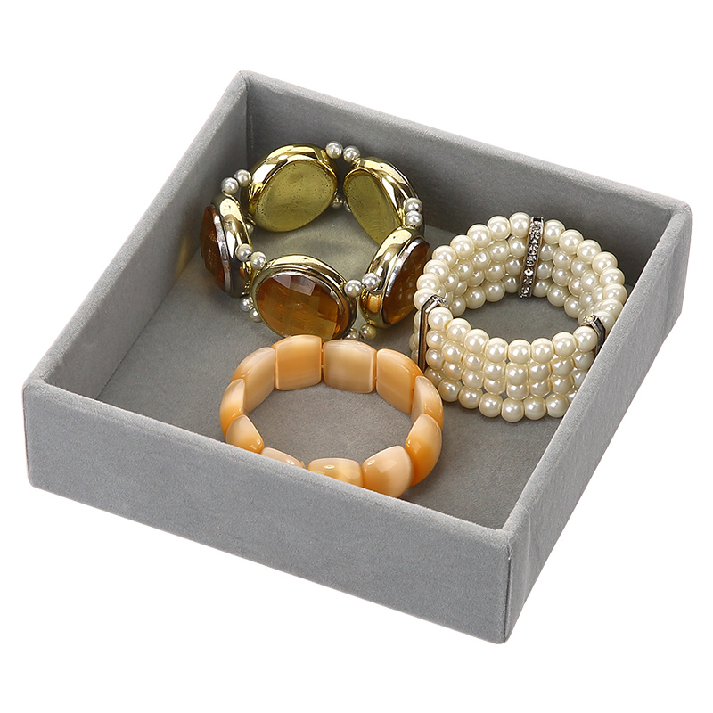 Creativo hogar flocado tela cartón joyería anillo collar pulsera soporte gris terciopelo joyería cajón organizador