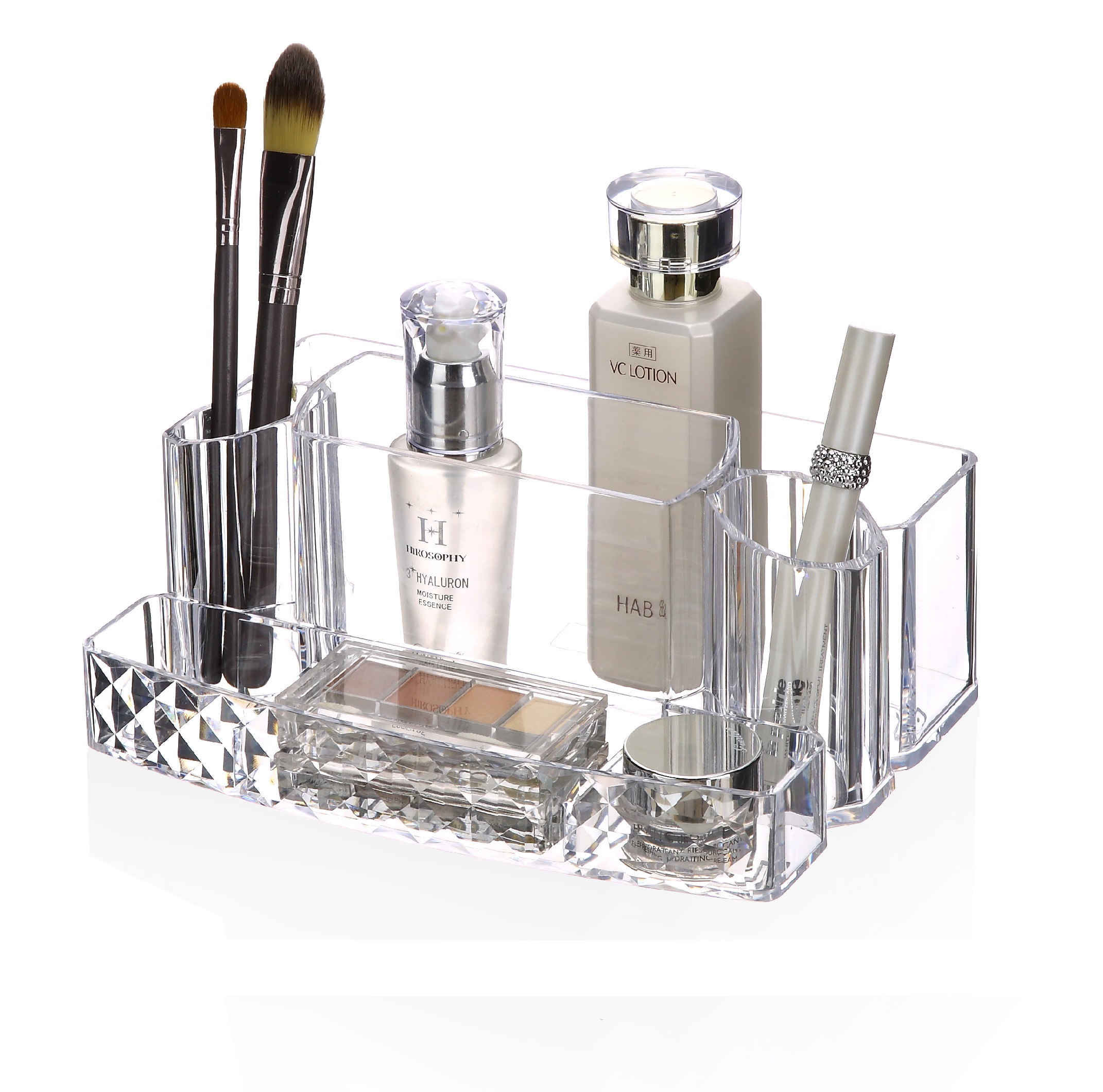 Caja de almacenamiento de cosméticos elegante, soporte de tocador con cajón para pinceles de lápiz labial, cuidado de la piel, esmalte de uñas, organizador de maquillaje de plástico transparente