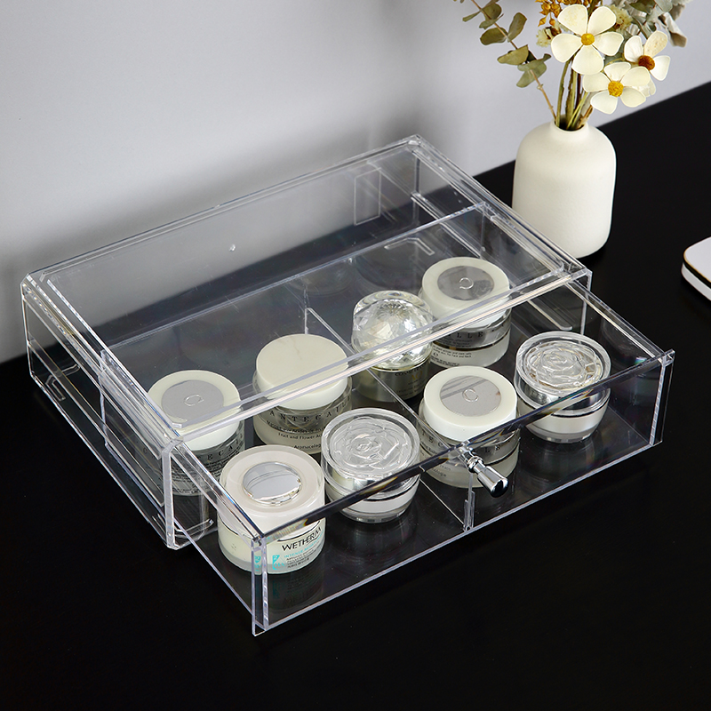 Caja de almacenamiento de lápiz labial de joyería cosmética desmontable de cristal de escritorio organizador de cajón de maquillaje de plástico transparente con divisor