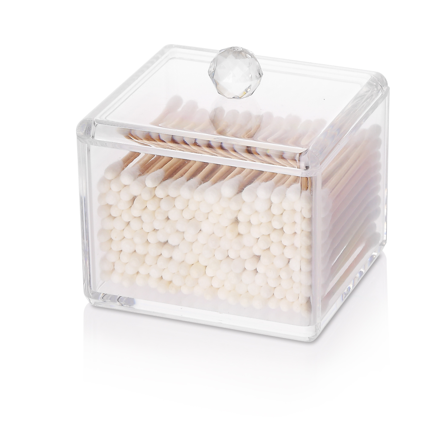 Caja de almacenamiento de plástico transparente con soporte para almohadilla de algodón apilable de venta caliente