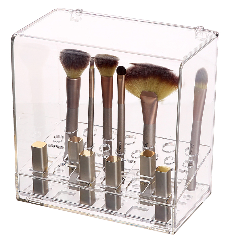 Elegante organizador de maquillaje acrílico, estuche protector de cosméticos, cubierta de plástico transparente, contenedor organizador de maquillaje para tocador