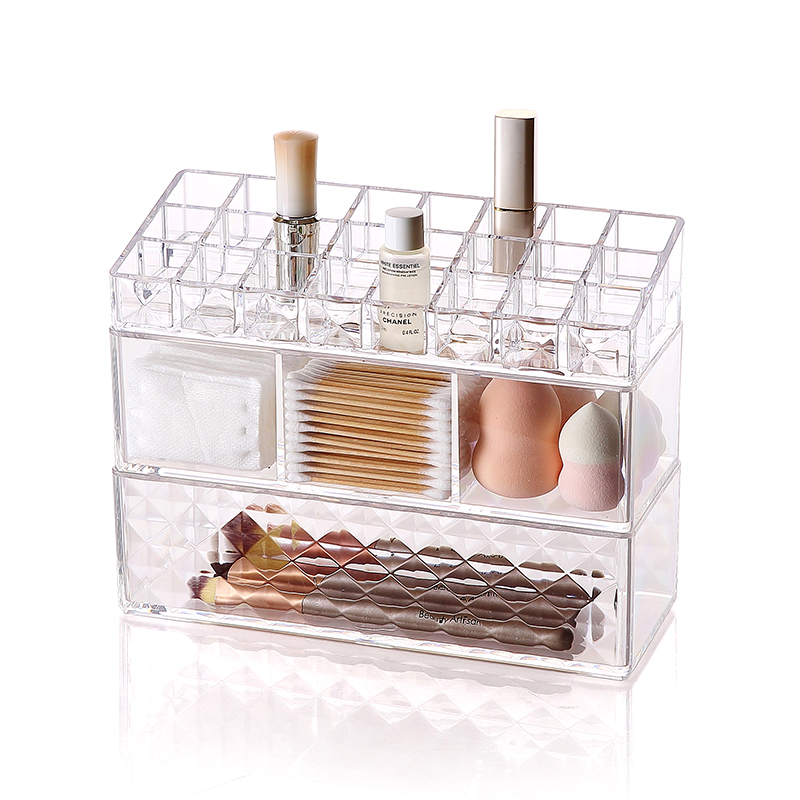 Caja organizadora de cajón de maquillaje de plástico transparente para mujer, organizador de maquillaje cosmético de belleza, lápiz labial rubor