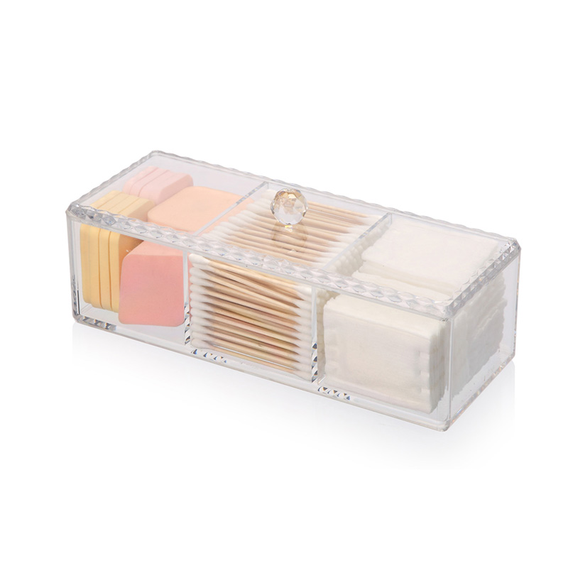 PS Clear Portable Rectangular Clean Swab Cosmetic Storage Box 3 Compartimentos Organizador de maquillaje de plástico con tapa