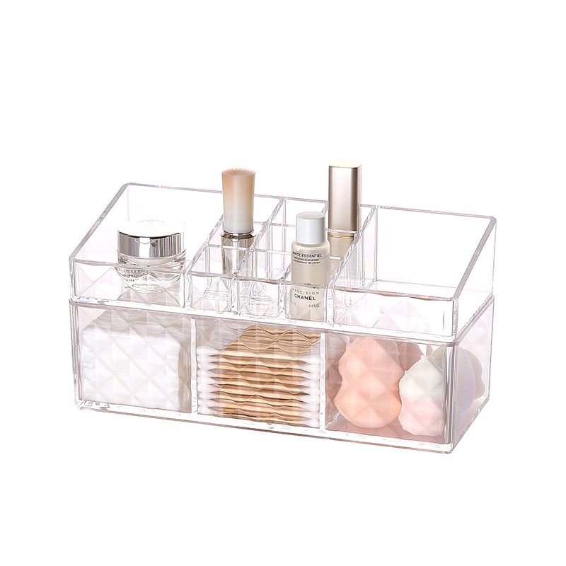 Organizador de maquillaje de tocador de plástico de 2 niveles, estuche de cosméticos transparente, cajón, organizador de almacenamiento de maquillaje con tapa