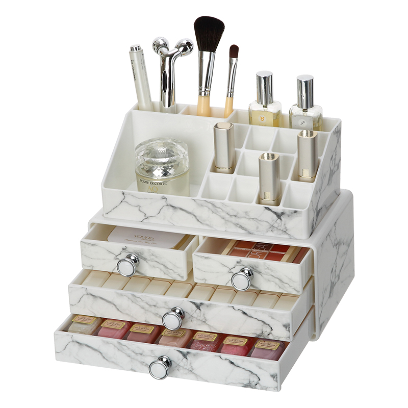 Moderno lujo PS Multi cajón joyería organizador cosmético pequeño plástico mármol maquillaje organizador conjunto