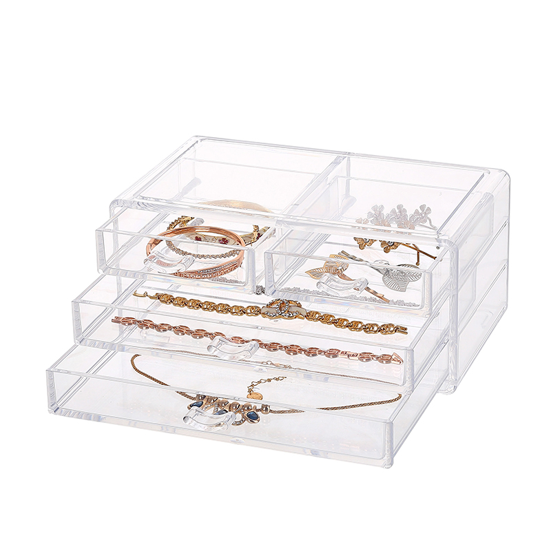 Tocador transparente, almacenamiento de cosméticos acrílico y caja de exhibición de joyas, organizador de almacenamiento de maquillaje transparente de plástico pequeño apilable