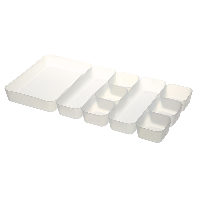 Paquete de 9 cajas de almacenamiento de cajones simples de PP, contenedor organizador de almacenamiento de plástico extensible ajustable duradero
