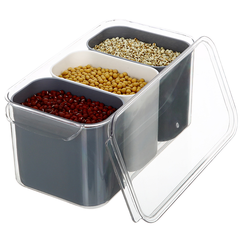Refrigerador creativo para mascotas, contenedor de alimentos de grano seco, 3 compartimentos, organizador de almacenamiento de granos de alimentos de cocina de plástico