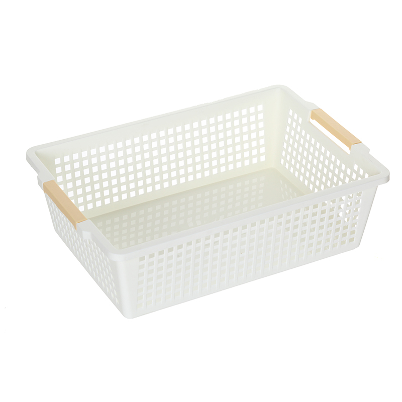 Organizador de almacenamiento de despensa con asa integrada Cesta organizadora de almacenamiento de plástico blanco rectangular de plástico multiusos