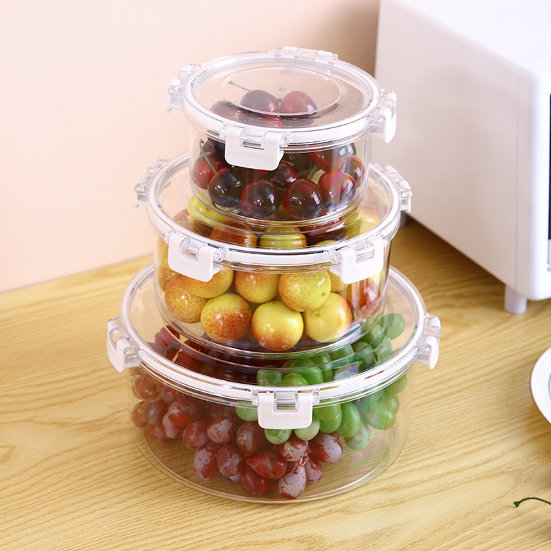 100% libre de BPA, materiales de calidad alimentaria, 3 tamaños de recipientes de plástico redondos apilables para almacenamiento de alimentos con tapas herméticas