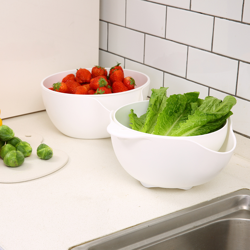 Escurridor de frutas y verduras de doble capa para cocina, cesta de almacenamiento de utensilios de cocina, escurridor doble de plástico