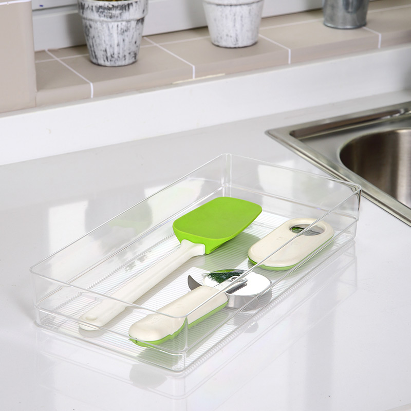Gabinete de cocina transparente lavable Organizador de almacenamiento de cajón de mesa para utensilios de cubiertos Gadgets