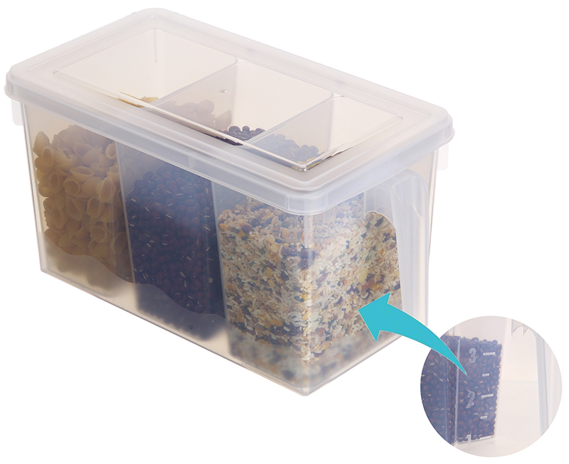 Refrigerador de cocina hermético Caja de almacenamiento de frijoles vegetales Caja de almacenamiento de alimentos de frutas de plástico con divisor de mango