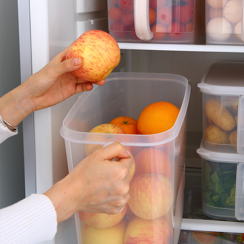 Organizador de nevera de PP a prueba de polvo multiusos y caja de almacenamiento de frutas Vegatabel, organizador de almacenamiento de alimentos hermético de plástico transparente