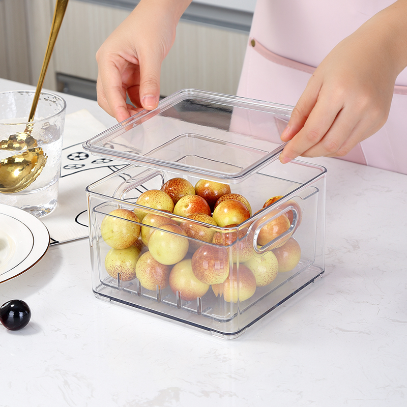 Contenedor de almacenamiento de alimentos para frutas y verduras para mascotas, caja fresca, tablero de drenaje, contenedor de almacenamiento de plástico para refrigerador con tapa