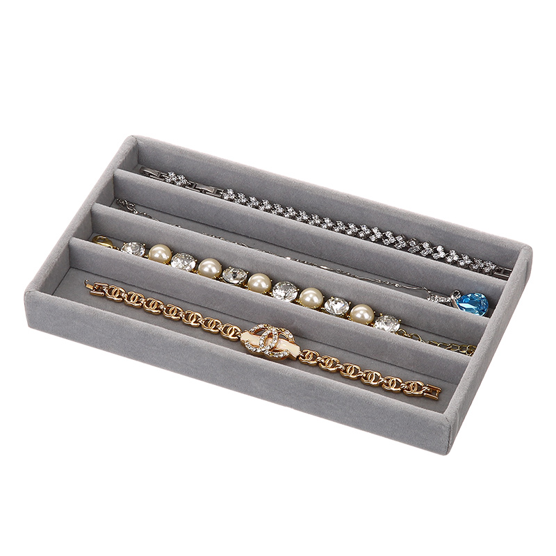 Caja de almacenamiento de anillo de pulsera flocada pequeña para el hogar caja organizadora de almacenamiento de joyería de terciopelo gris para collar
