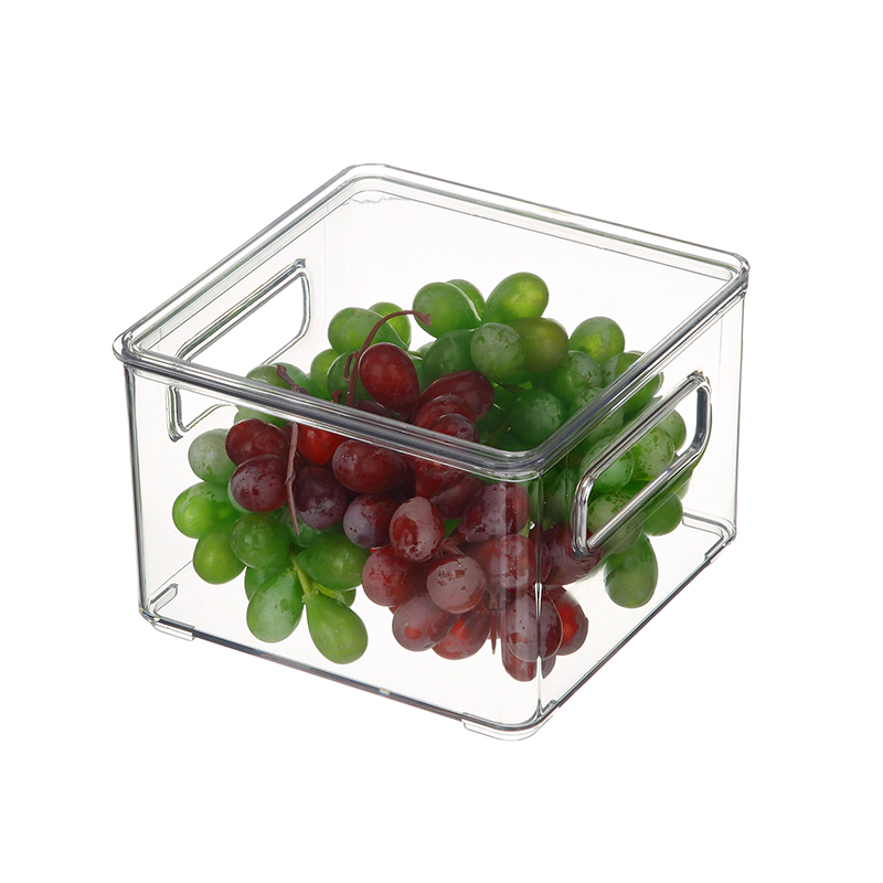 Organizador de almacenamiento de frutas y verduras de plástico Contenedores de almacenamiento de alimentos de refrigerador de plástico transparente con asas